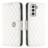 For Samsung Galaxy S23 5G Rhombic Texture Flip Leather Phone Case with Lanyard(White)