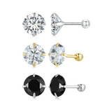 S925 Sterling Silver Platinum Plated Zircon Stud Earrings Jewelry, Color: Gold White Zirconia M