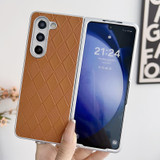 For Samsung Galaxy Z Fold4 5G Pearlescent Paint Diamond Shaped Checkered Leather Phone Case(Brown)