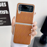 For Samsung Galaxy Z Flip4 5G Pearlescent Paint Diamond Shaped Checkered Leather Phone Case(Brown)