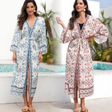 Ladies Beach Vacation Printed Shawl Bikini Sun Protection Cardigan Blouse, Size: One Size(Blue 3809-1)
