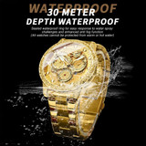 BINBOND B3030 Embossed Dragon Luminous Waterproof Quartz Watch, Color: Full-gold Black