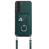 For Samsung Galaxy S22 5G Organ Card Bag Ring Holder Phone Case with Long Lanyard(Green)