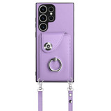 For Samsung Galaxy S23 Ultra 5G Organ Card Bag Ring Holder Phone Case with Long Lanyard(Purple)