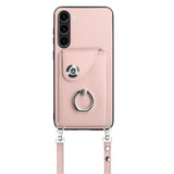 For Samsung Galaxy S23+ 5G Organ Card Bag Ring Holder Phone Case with Long Lanyard(Pink)