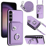 For Samsung Galaxy S23 5G Organ Card Bag Ring Holder Phone Case with Long Lanyard(Purple)