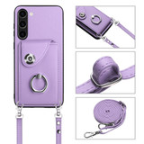 For Samsung Galaxy S23 5G Organ Card Bag Ring Holder Phone Case with Long Lanyard(Purple)