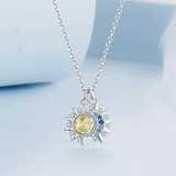 S925 Sterling Silver Platinum Plated Sun Moon and Stars Necklace(BSN381)
