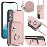 For Samsung Galaxy S22+ 5G Organ Card Bag Ring Holder Phone Case with Long Lanyard(Pink)