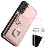 For Samsung Galaxy S22+ 5G Organ Card Bag Ring Holder Phone Case with Long Lanyard(Pink)