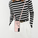 For Samsung Galaxy S22+ 5G Organ Card Bag Ring Holder Phone Case with Long Lanyard(Pink)