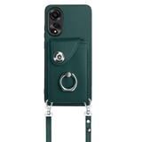 For OPPO A78 4G Global Organ Card Bag Ring Holder Phone Case with Long Lanyard(Green)