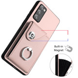 For Samsung Galaxy S20 FE Organ Card Bag Ring Holder Phone Case with Long Lanyard(Pink)