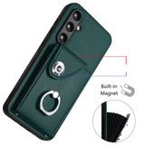 For Samsung Galaxy S23 FE 5G Organ Card Bag Ring Holder Phone Case with Long Lanyard(Green)