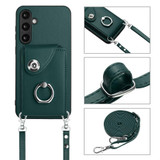 For Samsung Galaxy S23 FE 5G Organ Card Bag Ring Holder Phone Case with Long Lanyard(Green)