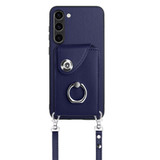 For Samsung Galaxy S23 5G Organ Card Bag Ring Holder Phone Case with Long Lanyard(Blue)