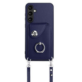 For Samsung Galaxy S23 FE 5G Organ Card Bag Ring Holder Phone Case with Long Lanyard(Blue)