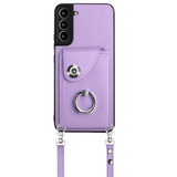 For Samsung Galaxy S22+ 5G Organ Card Bag Ring Holder Phone Case with Long Lanyard(Purple)