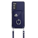 For Samsung Galaxy S20 FE Organ Card Bag Ring Holder Phone Case with Long Lanyard(Blue)