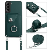 For Samsung Galaxy S22+ 5G Organ Card Bag Ring Holder Phone Case with Long Lanyard(Green)