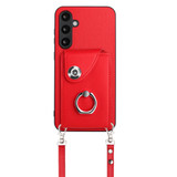 For Samsung Galaxy S23 FE 5G Organ Card Bag Ring Holder Phone Case with Long Lanyard(Red)