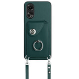 For OPPO A58 4G Global Organ Card Bag Ring Holder Phone Case with Long Lanyard(Green)