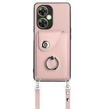 For OnePlus Nord CE 3 Lite Organ Card Bag Ring Holder Phone Case with Long Lanyard(Pink)
