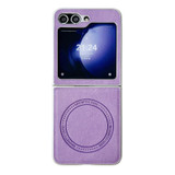For Samsung Galaxy Z Flip5 Skin Feel Leather Texture MagSafe Pearlescent Paint Shockproof Phone Case(Purple)