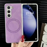 For Samsung Galaxy Z Fold5 Skin Feel Leather Texture MagSafe Pearlescent Paint Shockproof Phone Case(Purple)