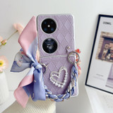 For Huawei Pocket 2 Rhombus Leather Texture Heart-shaped Scarf Bracelet Shockproof Phone Case(Purple)