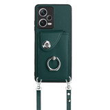 For Xiaomi Redmi Note 12 5G Global Organ Card Bag Ring Holder Phone Case with Long Lanyard(Green)