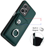 For Xiaomi Redmi Note 12 Pro+ 5G Global Organ Card Bag Ring Holder Phone Case with Long Lanyard(Green)