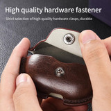 For Huawei FreeClip Business Leather Earphone Protective Case with Hook(Dark Brown)