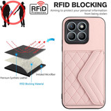 For Honor X8b 4G Global Rhombic Texture Card Bag RFID Phone Case with Long Lanyard(Rose Gold)