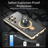 For Samsung Galaxy S23 Ultra 5G Magnetic HD Frosted Tempered Glass Holder Phone Case(Gold)