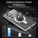 For Samsung Galaxy S22 Ultra 5G Magnetic HD Frosted Tempered Glass Holder Phone Case(Silver)