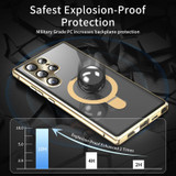For Samsung Galaxy S22 Ultra 5G Magnetic HD Frosted Tempered Glass Holder Phone Case(Gold)