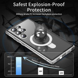 For Samsung Galaxy S23 Ultra 5G Magnetic HD Frosted Tempered Glass Holder Phone Case(Silver)