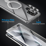 For Samsung Galaxy S23 Ultra 5G Magnetic HD Frosted Tempered Glass Holder Phone Case(Silver)