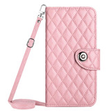 For Xiaomi Redmi Note 12 Pro+ 5G Global Rhombic Texture Flip Leather Phone Case with Long Lanyard(Pink)