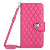 For Xiaomi Redmi Note 12S 4G Global Rhombic Texture Flip Leather Phone Case with Long Lanyard(Rose Red)