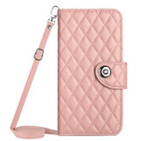 For Xiaomi Redmi Note 12 4G Global Rhombic Texture Flip Leather Phone Case with Long Lanyard(Coral Pink)