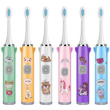 USB Charging Fully Automatic Ultrasonic Cartoon Children Electric Toothbrush, Color: Pink with 3 Heads
