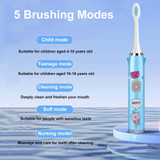 USB Charging Fully Automatic Ultrasonic Cartoon Children Electric Toothbrush, Color: Blue with 3 Heads