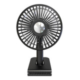 Car Clip-On Rechargeable Electric Oscillating Head Fan With Light(Black)