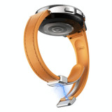 For Samsung Galaxy Watch 6 Slim Magnetic Silver Buckle Leather Silicone Watch Band(Light Brown)