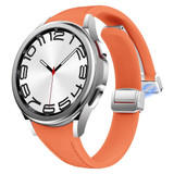 For Samsung Galaxy Watch 6 Slim Magnetic Silver Buckle Leather Silicone Watch Band(Orange)