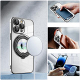 For iPhone 11 Pro Electroplating MagSafe 360 Degree Rotation Holder Shockproof Phone Case(Silver)