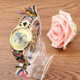 Round Dial Elephant Pattern Fashion Women Quartz Watch with Colorful Hand-woven Rope Band (Black + Blue + Yellow + Magenta)