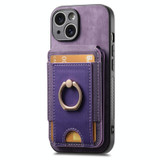 For iPhone 14 Plus Retro Splitable Magnetic Stand Card Bag Leather Phone Case(Purple)